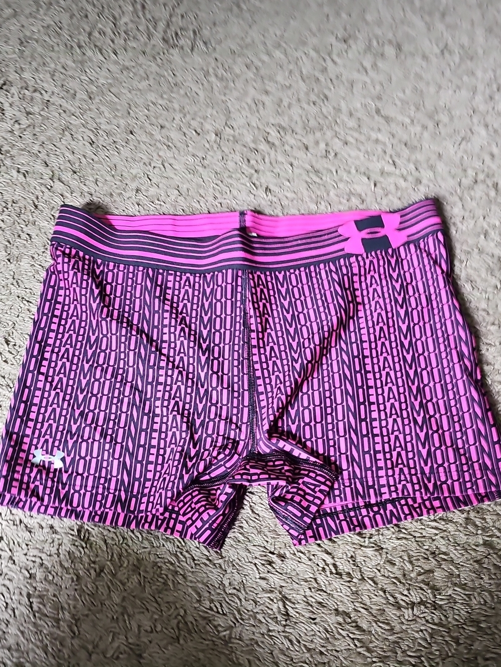 Under Armour Hot Pink and Black Logo Tech Compression Shorts
